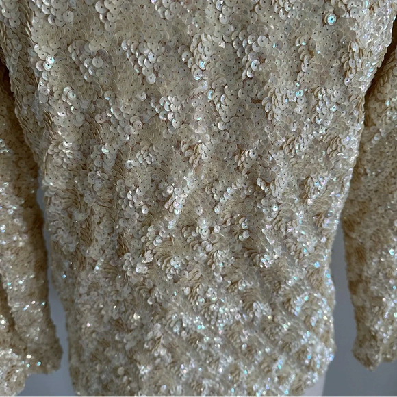 Vintage 1960s Glam Rare One Of Kind Fully Sequin Wool Blazer Jacket Top Ivory - Picture 8 of 11